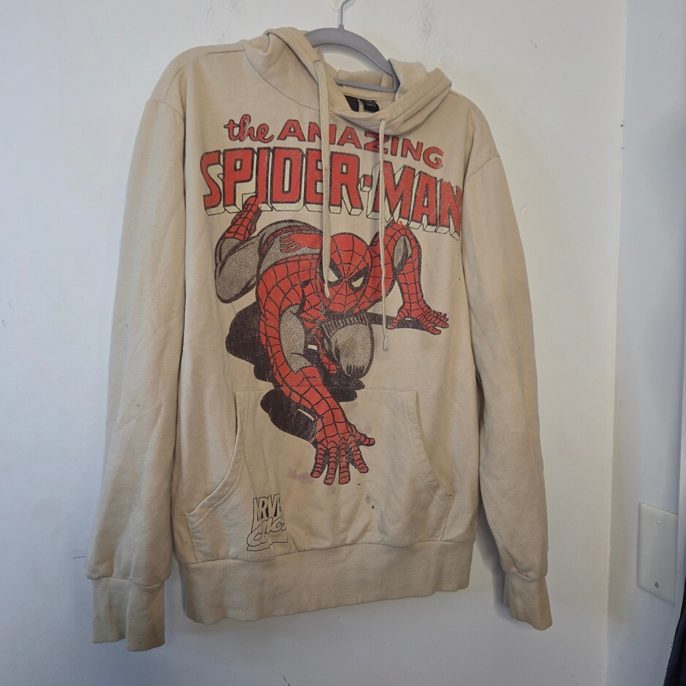 Marvel Comics‎ The Amazing Spider-Man Graphic Hoodie Beige Small Retro Superhero